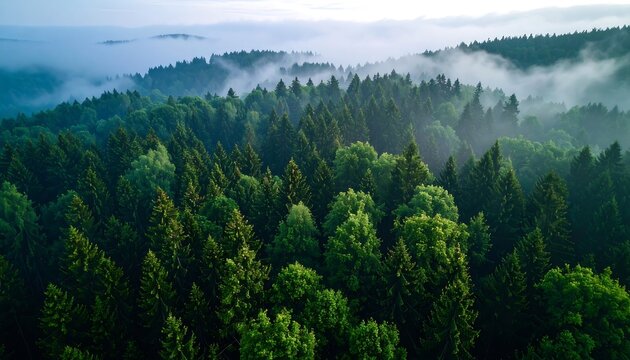 Misty forest from above