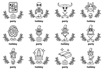 set of illustrations in the concept of Halloween and holidays in a line style