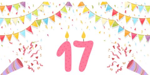 a 17th birthday greetings with transparent background