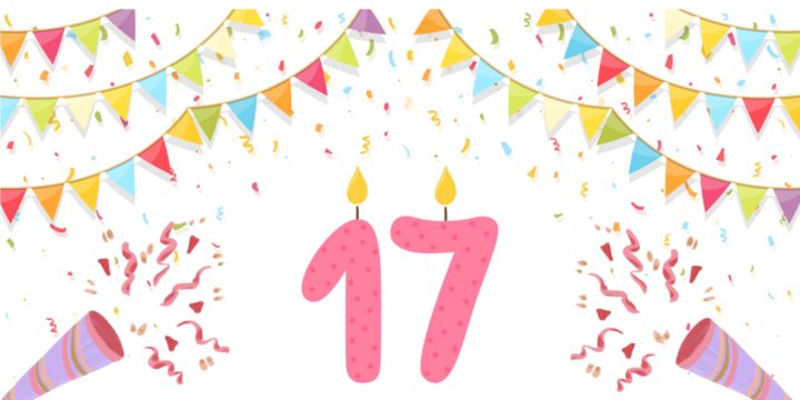 a 17th birthday greetings with transparent background