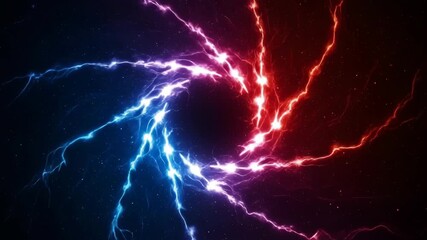 Cosmic energy vortex swirling blue and red lightning storm in deep space with stars cosmic storm 4K Ai HD video.	
 - Powered by Adobe