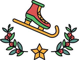 A cartoon drawing of a skater with a red and green boot on a white background
