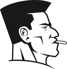 profile of a man's face smoking a cigarette, silhouette of a man's face, vector art illustration