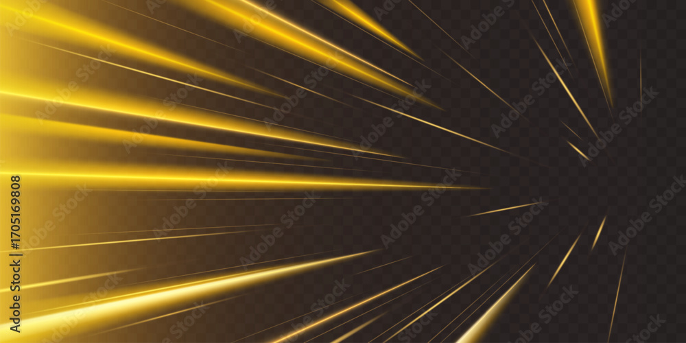 Poster speed ray anime effect with golden light streaks and motion lines on dark background for dynamic sce