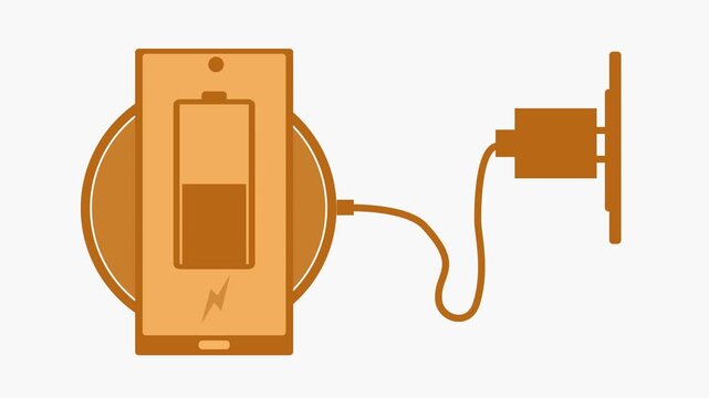 Animation of a smartphone charging wirelessly and via cable