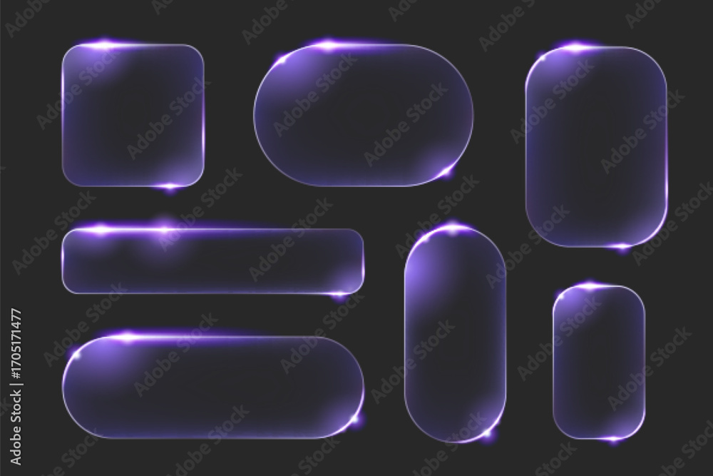 Poster light glass frames set isolated on black background. vector realistic illustration of neon purple re