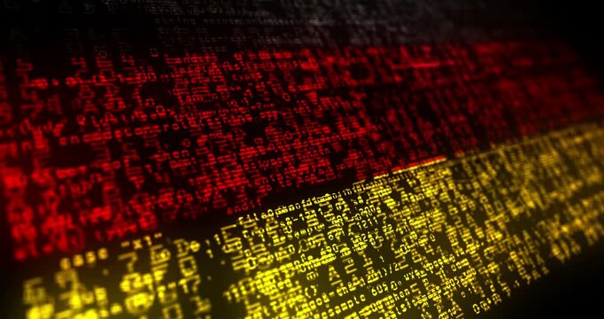 Germany flag waving secure code. German blowing banner cyber security attack and hack concept animation.