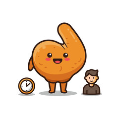 Fototapeta premium Cute chicken nugget character with clock and person