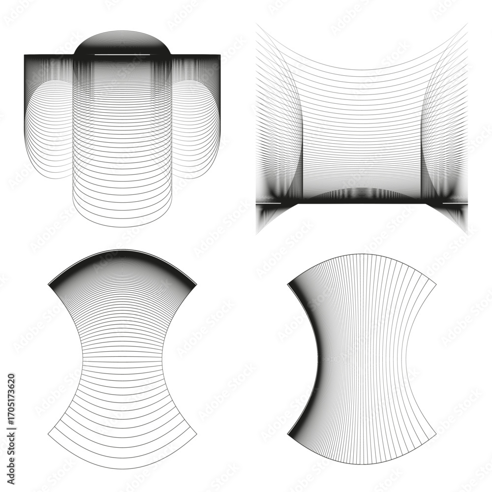 Poster abstract curve patterns. geometric motion shapes. graphic line vector. black white design set. eps 1