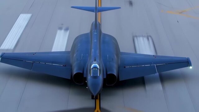 Strategic bomber rolls on runway during military airbase exercise maneuvers