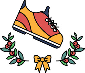 Fototapeta premium A shoe is drawn in a cartoon style with a bow and leaves