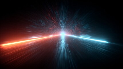 Obraz premium Clash of Energies: A dramatic display of vibrant blue and fiery orange light beams intersect, creating a powerful and dynamic visual metaphor for conflict or synergy.