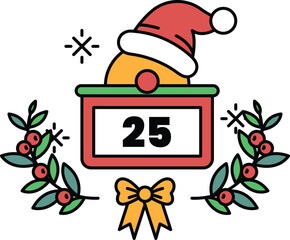 A Christmas themed sign with a red and green background and a red