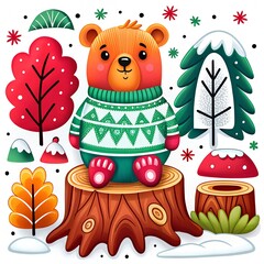 cute animal card with Christmas theme