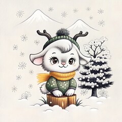cute animal card with Christmas theme