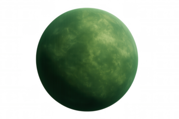 Green gaseous planet rotating in space, with transparent background, ideal for science fiction or space exploration projects
