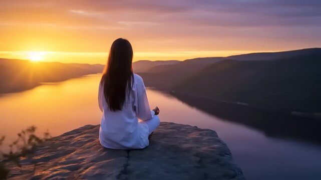 Serene meditation at sunset cliffside vista