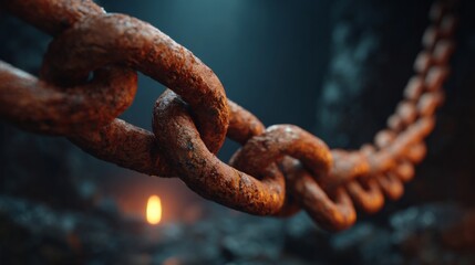 Rusty Chain: A close-up captures a rusty, weathered chain, its metallic surface bearing the marks of time, symbolizing strength, and a sense of the passage of history.