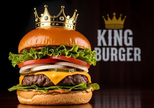 Royal burger concept with golden crown for gourmet fast food design and branding