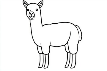 Fototapeta premium Simple vector SVG of an alpaca, black and white outline design, clear and clean lines on a white background.