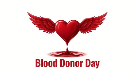 Blood donor day design featuring heart with wings and liquid drop for health awareness campaign