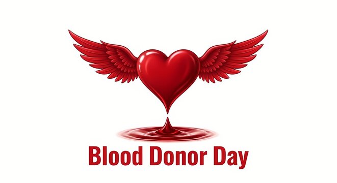 Blood donor day design featuring heart with wings and liquid drop for health awareness campaign