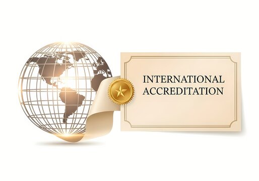 International accreditation concept with globe and certificate for global recognition and standards