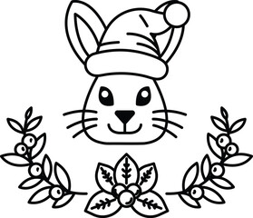 A rabbit with a hat on its head and a wreath of leaves around it