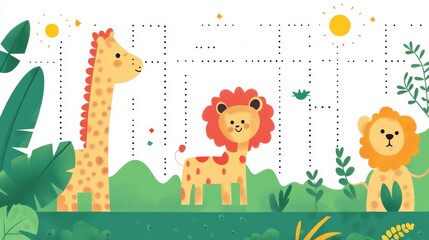 Fototapeta premium 85.An engaging dot-to-dot worksheet for children, designed in a clean and modern flat vector style. The image to be revealed by connecting the dots could be anything from a fun animal to a whimsical