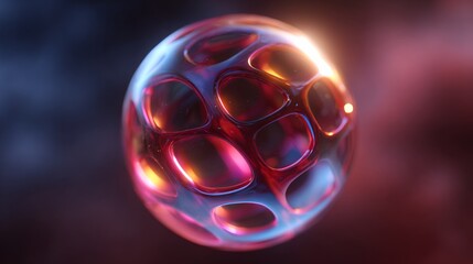 Abstract Sphere of Light: A captivating, iridescent sphere levitates against a softly blurred backdrop, its intricate geometric design reflecting radiant light