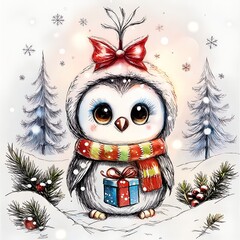 cute animal card with Christmas theme