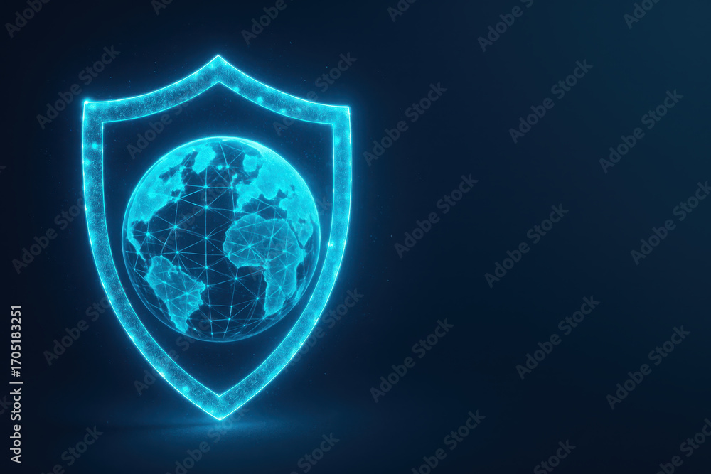 Aufkleber cybersecurity and data protection concept with glowing digital shield and earth globe symbolizing gl