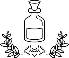 A bottle of medicine with a bat on top of it