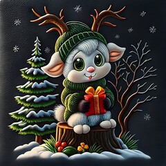 cute animal card with Christmas theme