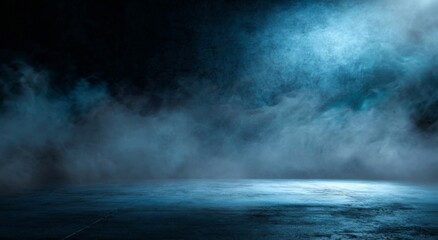 Atmospheric Blue Smoke on Concrete Floor Background