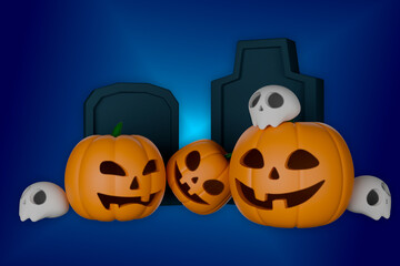 a Halloween-themed scene against a dark blue background