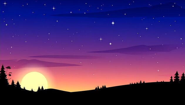 Night sky over a silhouette landscape