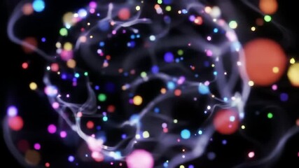 Abstract colorful bokeh background with bright light spots and smoky trails for dynamic backdrop. Festive party lights and glow concept. - Powered by Adobe