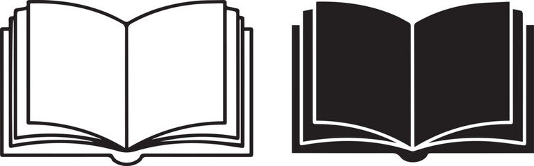 Open Book Study Icon in Outline and Solid Black Vector symbolizing study, reading, knowledge for exam preparation