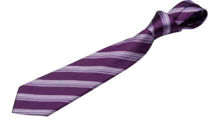 Striped purple necktie, isolated on transparent background