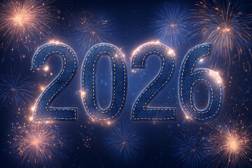 Spectacular 2026 new year greeting card design with fireworks and cosmic visuals