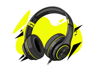 Sleek black over-ear headphones with bright yellow accents and soft earcups.