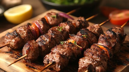 Grilled souvlaki minced meat mutton platter lamb on skewers