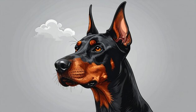 Majestic Doberman Pinscher Portrait with a Whimsical Cloud Accent.