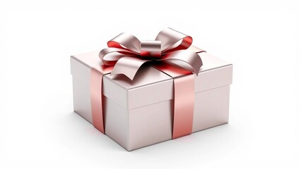Fototapeta premium 3D gift box with glossy ribbon, elegant metallic finish, minimal modern design isolated on white.