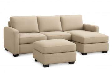 Comfortable beige sectional sofa with matching ottoman, perfect for relaxing in contemporary living room