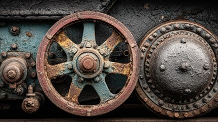 Close-up of Weathered Industrial Machinery Components with Intricate Details