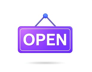 Purple open sign, 3D style