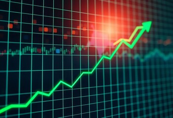 Upward trending green line graph on grid background, depicting market growth,   economic growth,  increase