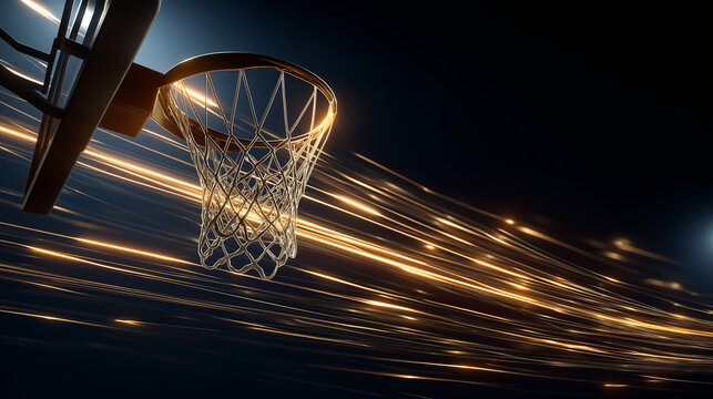 Dynamic Basketball Hoop with Golden Light Streaks for Speed and Performance
